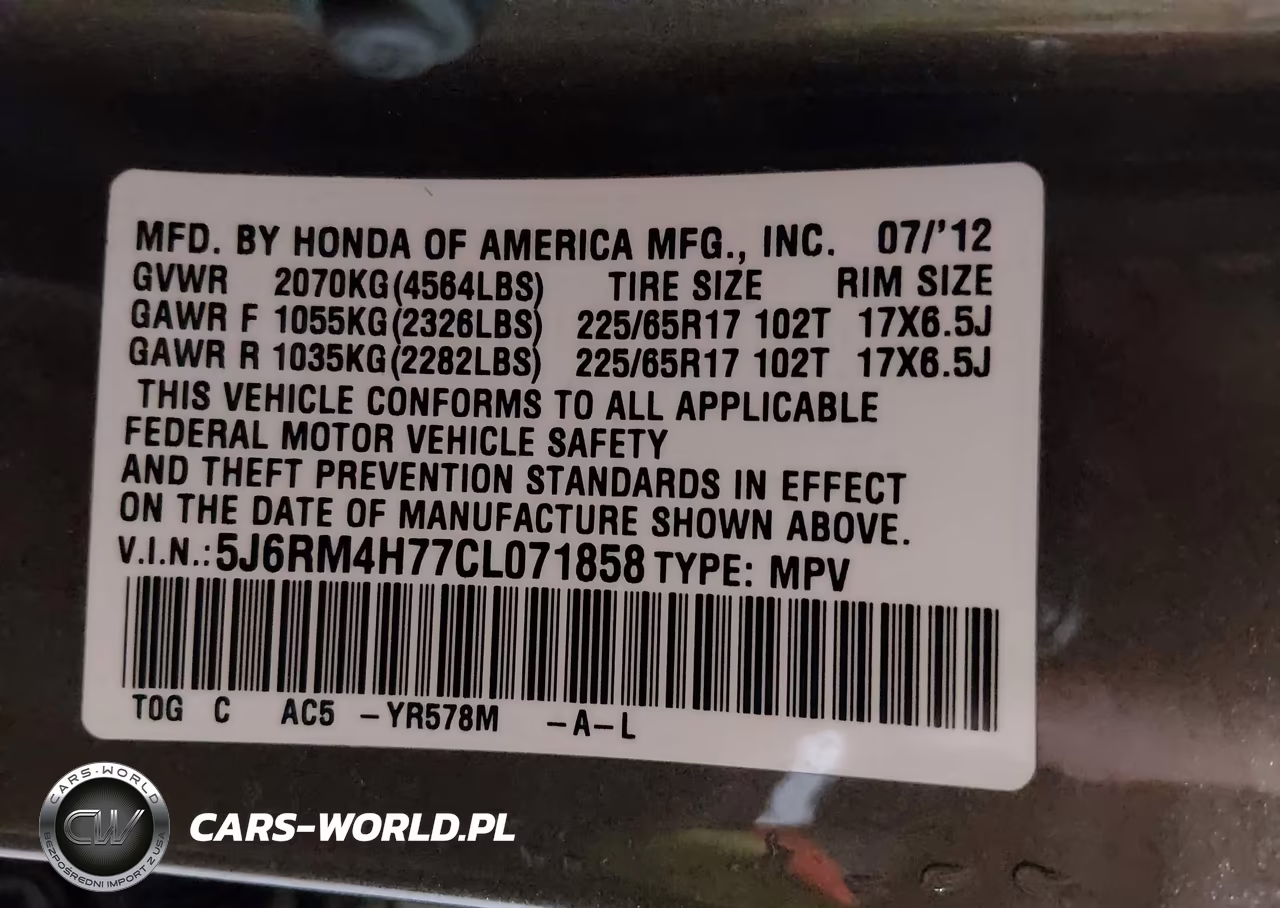2012 Honda Cr-V Ex-L VIN:5J6RM4H77CL071858 - 9