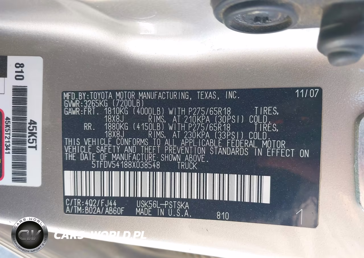 2008 Toyota Tundra Sr5 5.7L V8 VIN:5TFDV54188X038548 - 9