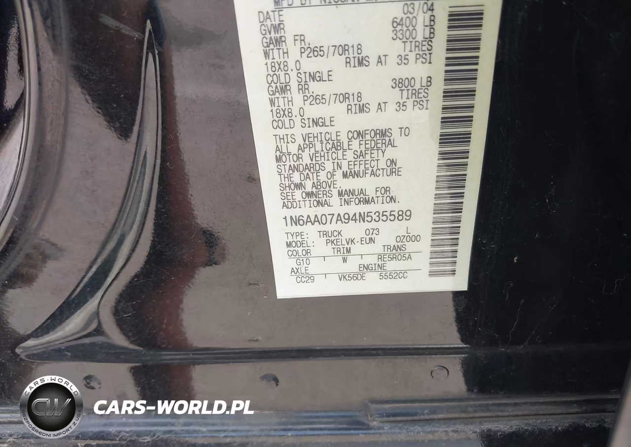 2004 Nissan Titan Le VIN:1N6AA07A94N535589 - 9