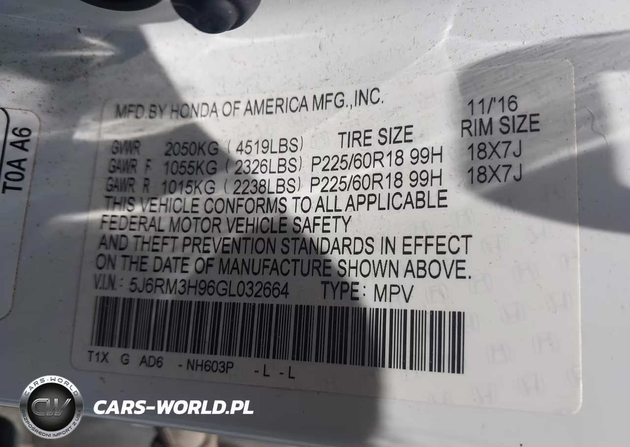 2016 Honda Cr-V Touring VIN:5J6RM3H96GL032664 - 9