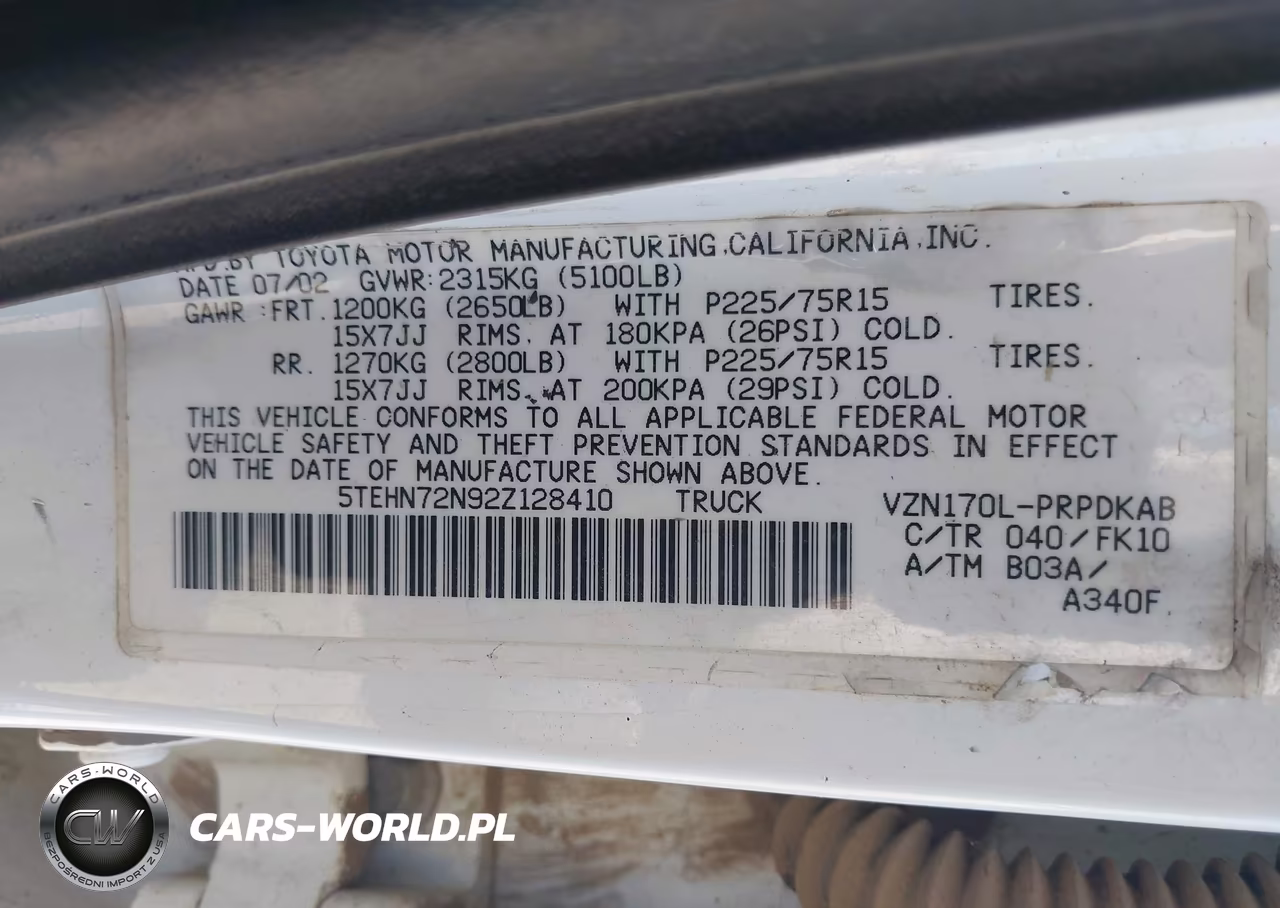 2002 Toyota Tacoma Base V6 VIN:5TEHN72N92Z128410 - 9