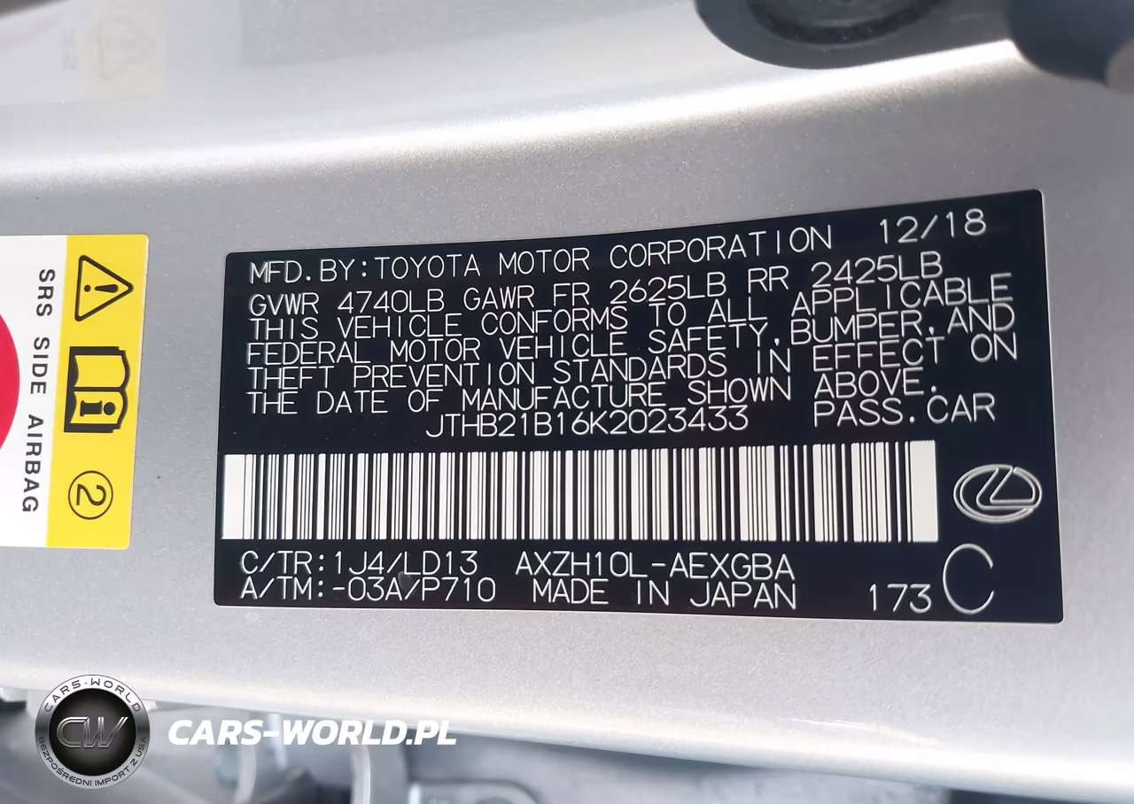 2019 Lexus Es 300H VIN:JTHB21B16K2023433 - 9
