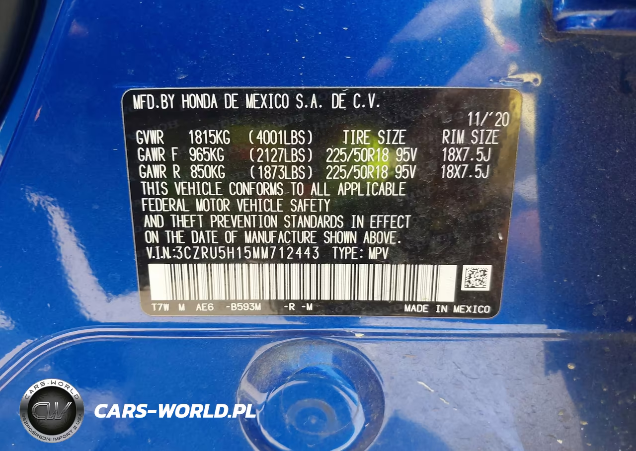 2021 Honda Hr-V 2Wd Sport VIN:3CZRU5H15MM712443 - 9