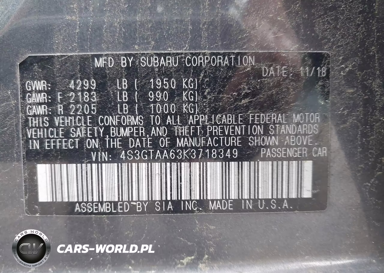 2019 Subaru Impreza 2.0I VIN:4S3GTAA63K3718349 - 9