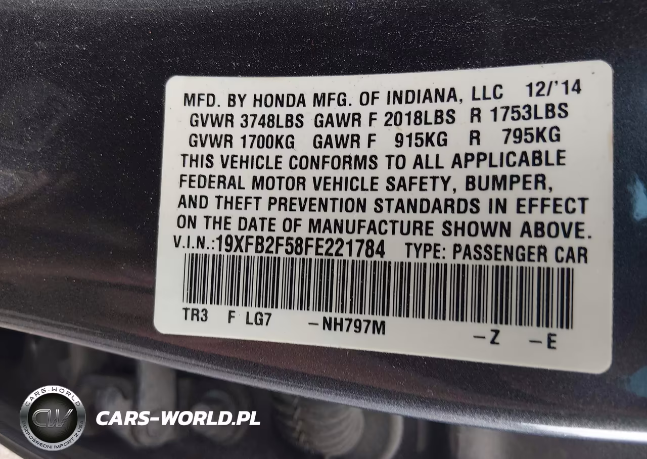 2015 Honda Civic Lx VIN:19XFB2F58FE221784 - 9