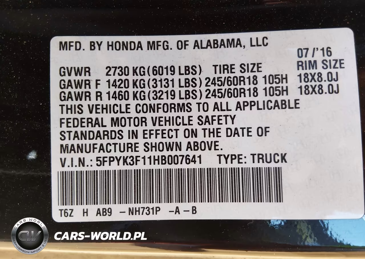 2017 Honda Ridgeline Sport VIN:5FPYK3F11HB007641 - 9
