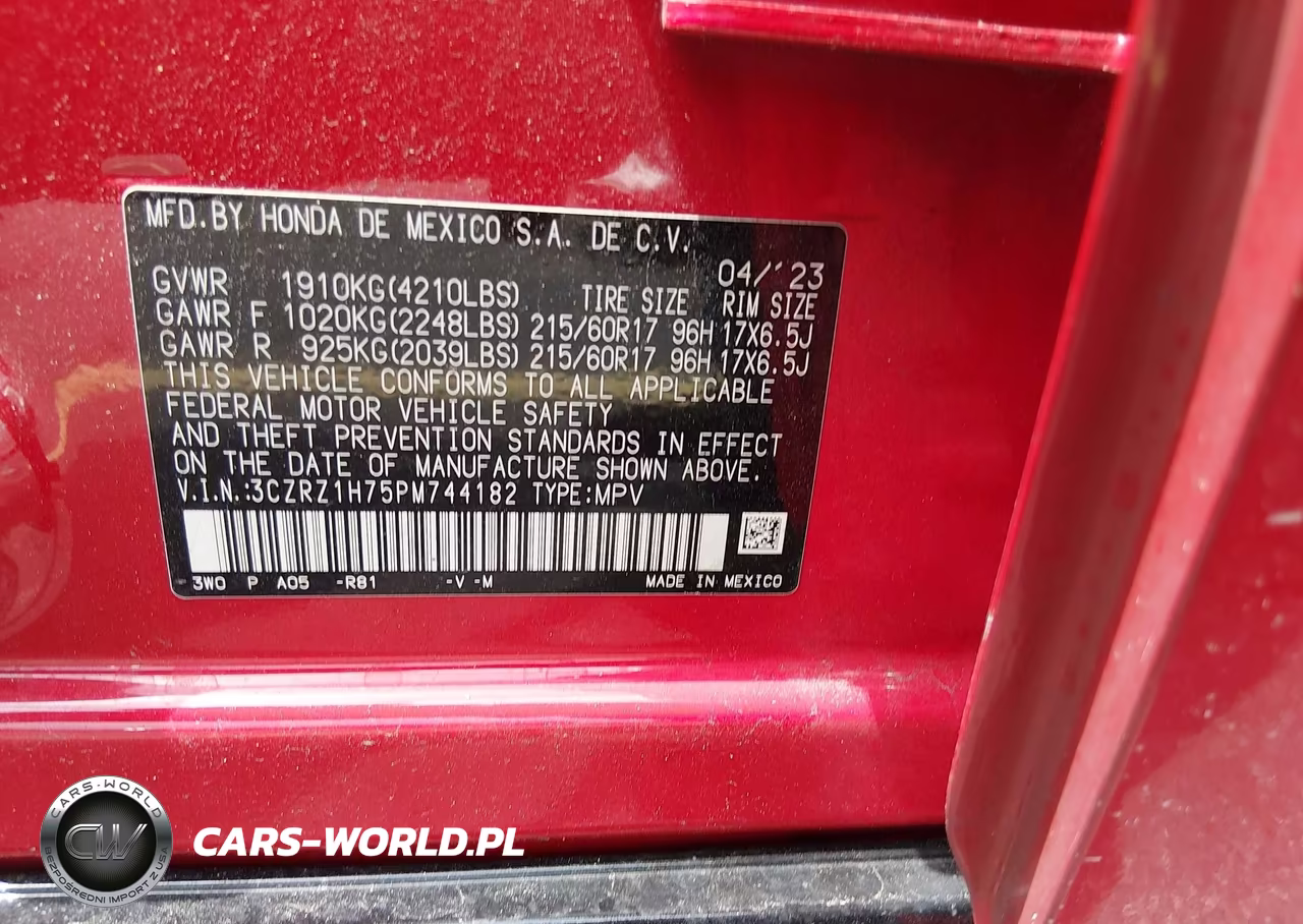 2023 Honda Hr-V 2Wd Ex-L VIN:3CZRZ1H75PM744182 - 9