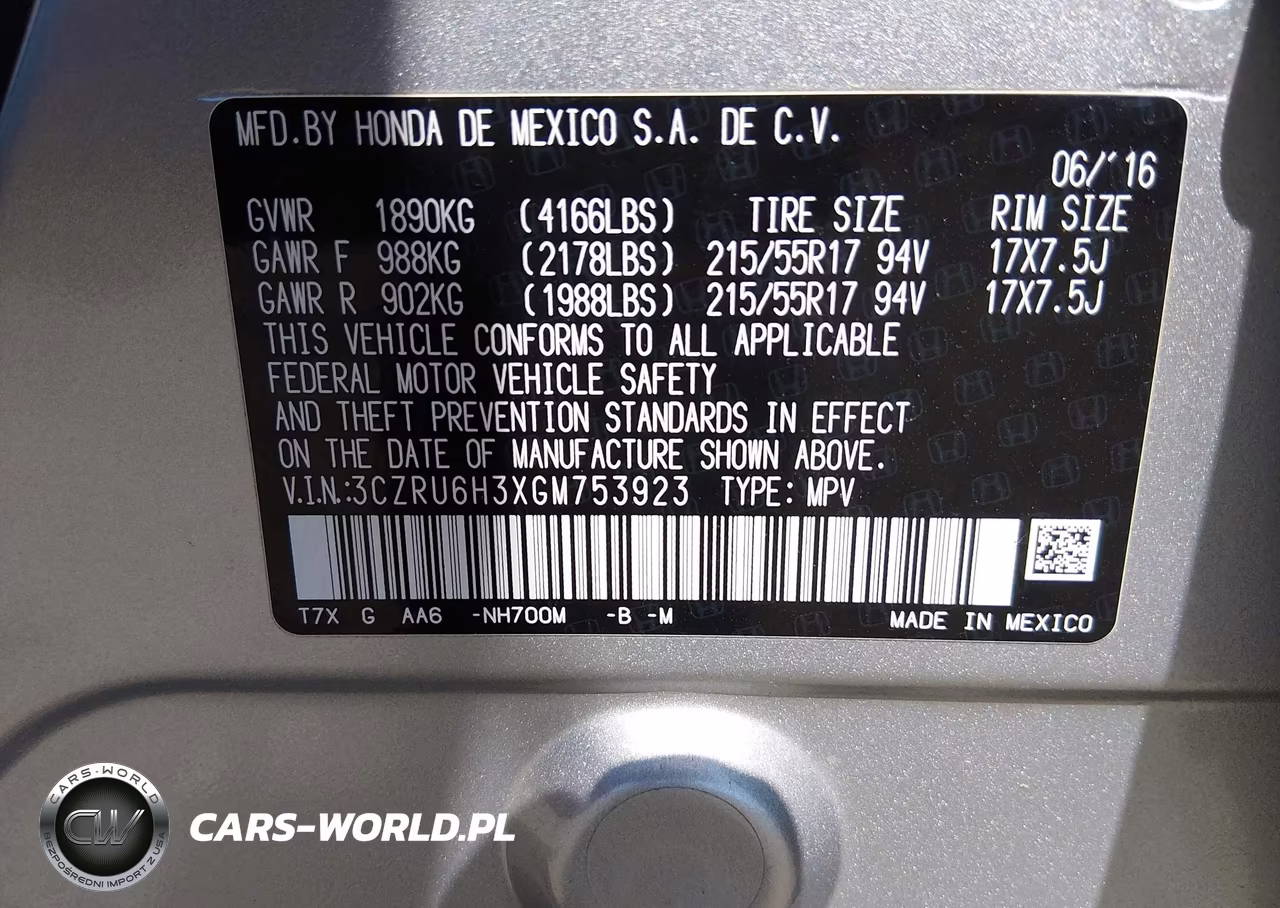 2016 Honda Hr-V Lx VIN:3CZRU6H3XGM753923 - 9