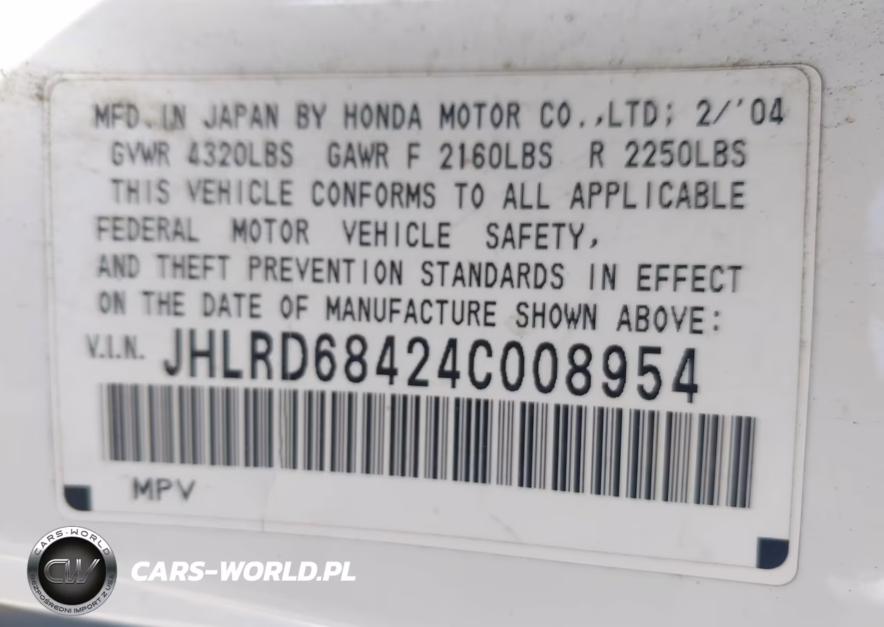 2004 Honda Cr-V Lx VIN:JHLRD68424C008954 - 9
