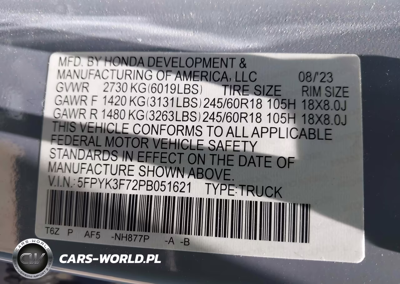 2023 Honda Ridgeline Rtl-E VIN:5FPYK3F72PB051621 - 9