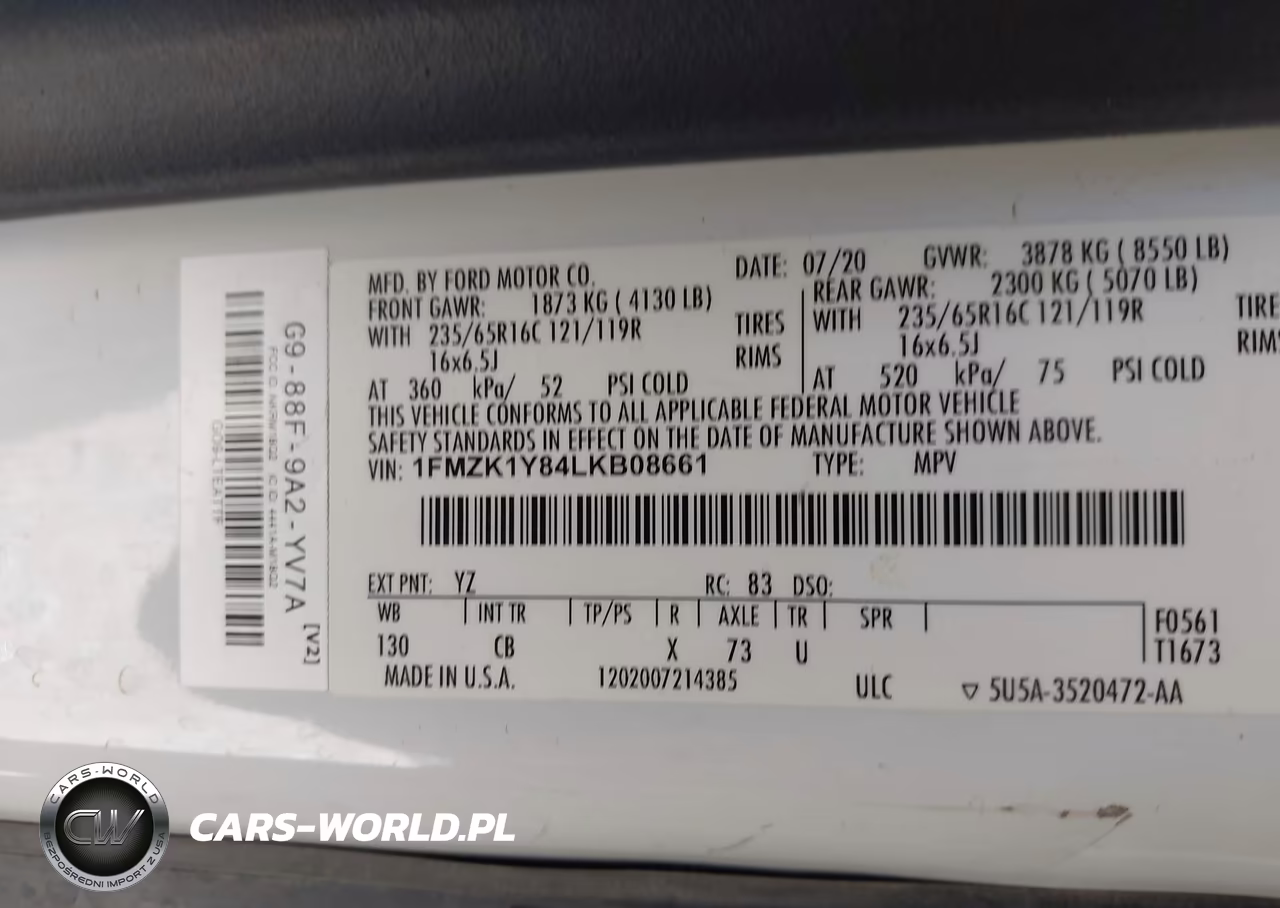 2020 Ford Transit-150 Passenger Van VIN:1FMZK1Y84LKB08661 - 9