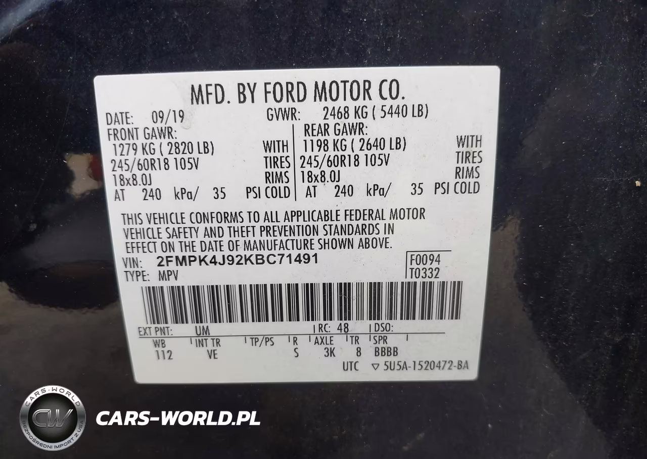 2019 Ford Edge Sel VIN:2FMPK4J92KBC71491 - 9