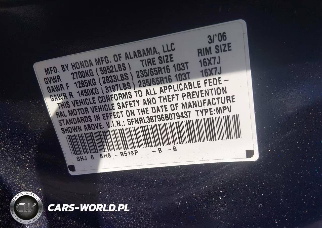 2006 Honda Odyssey Ex-L VIN:5FNRL38796B079437 - 9