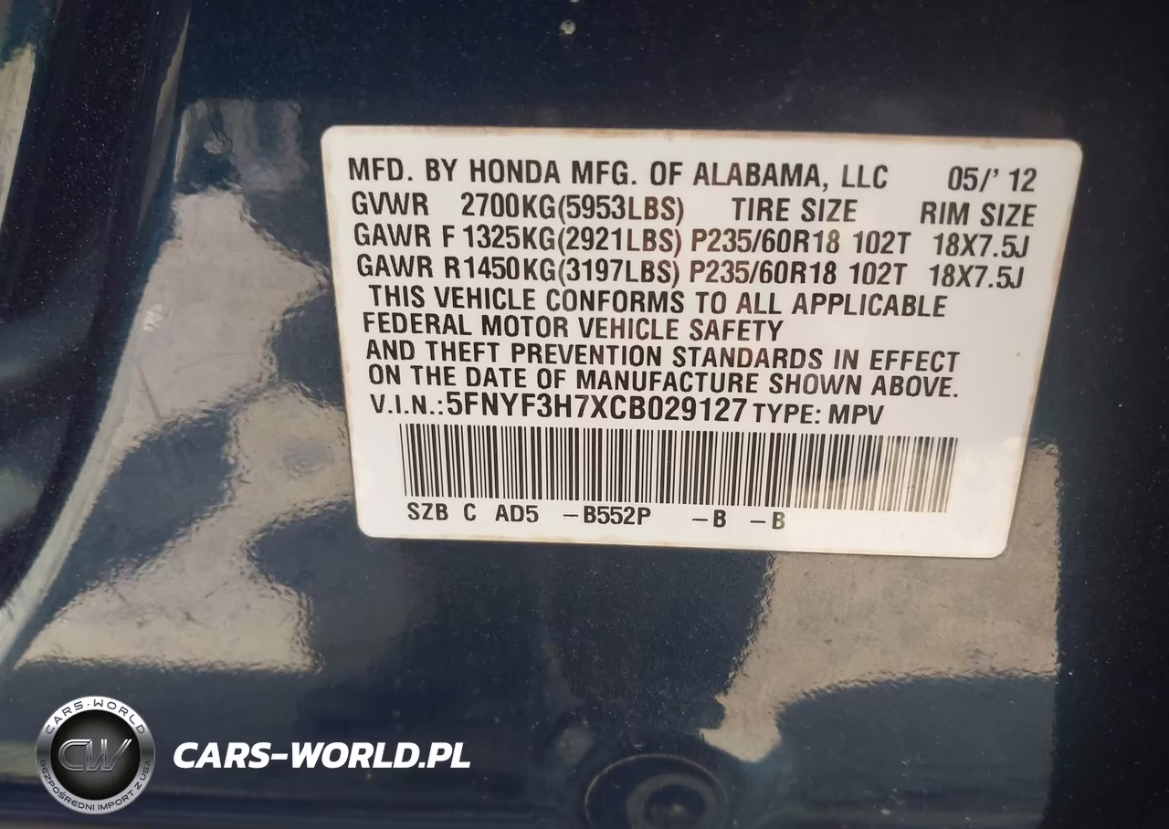 2012 Honda Pilot Ex-L VIN:5FNYF3H7XCB029127 - 9