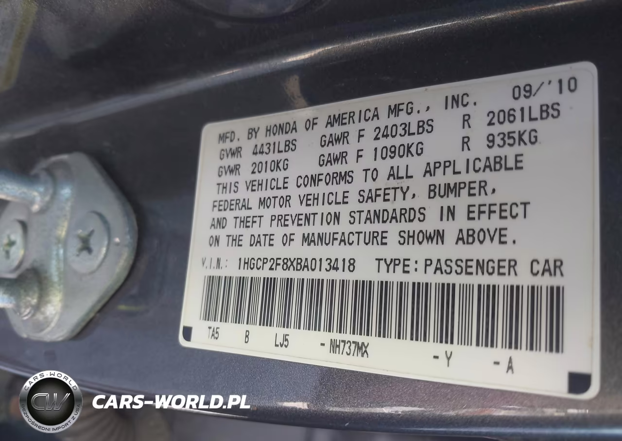 2011 Honda Accord 2.4 Ex-L VIN:1HGCP2F8XBA013418 - 9