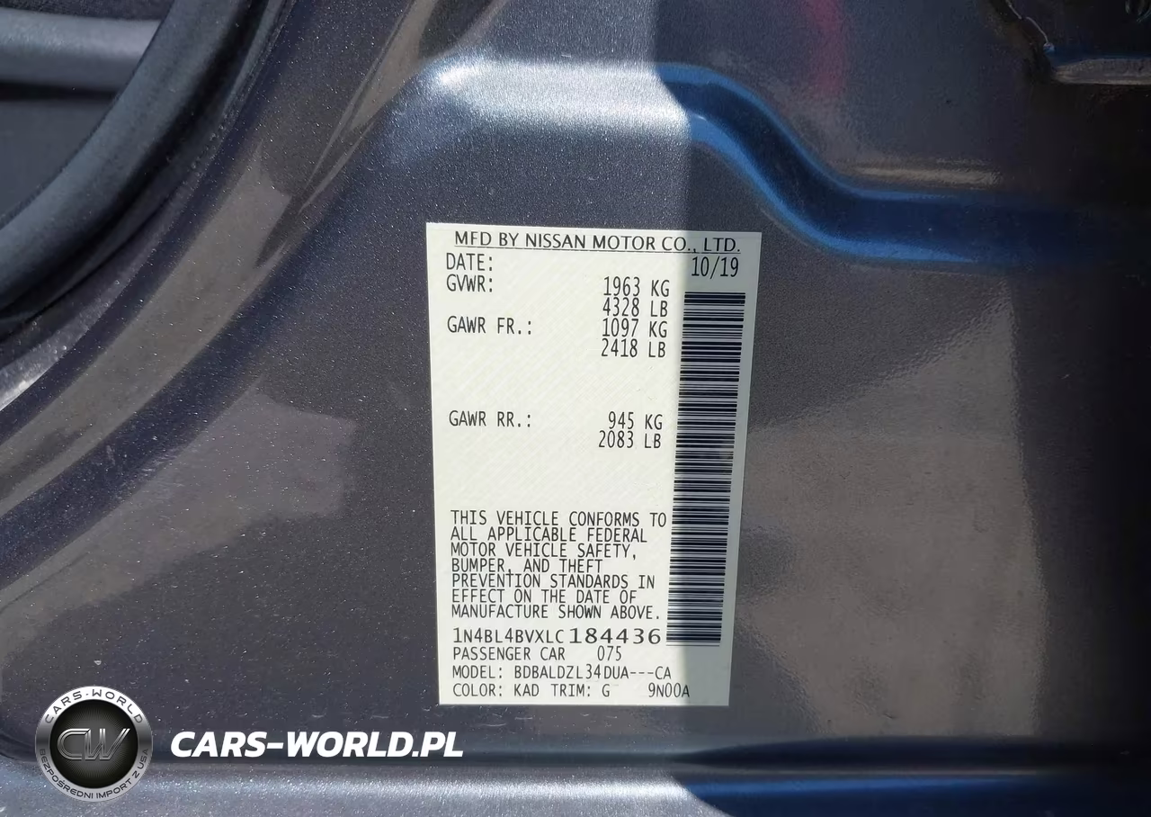 2020 Nissan Altima S Fwd VIN:1N4BL4BVXLC184436 - 9