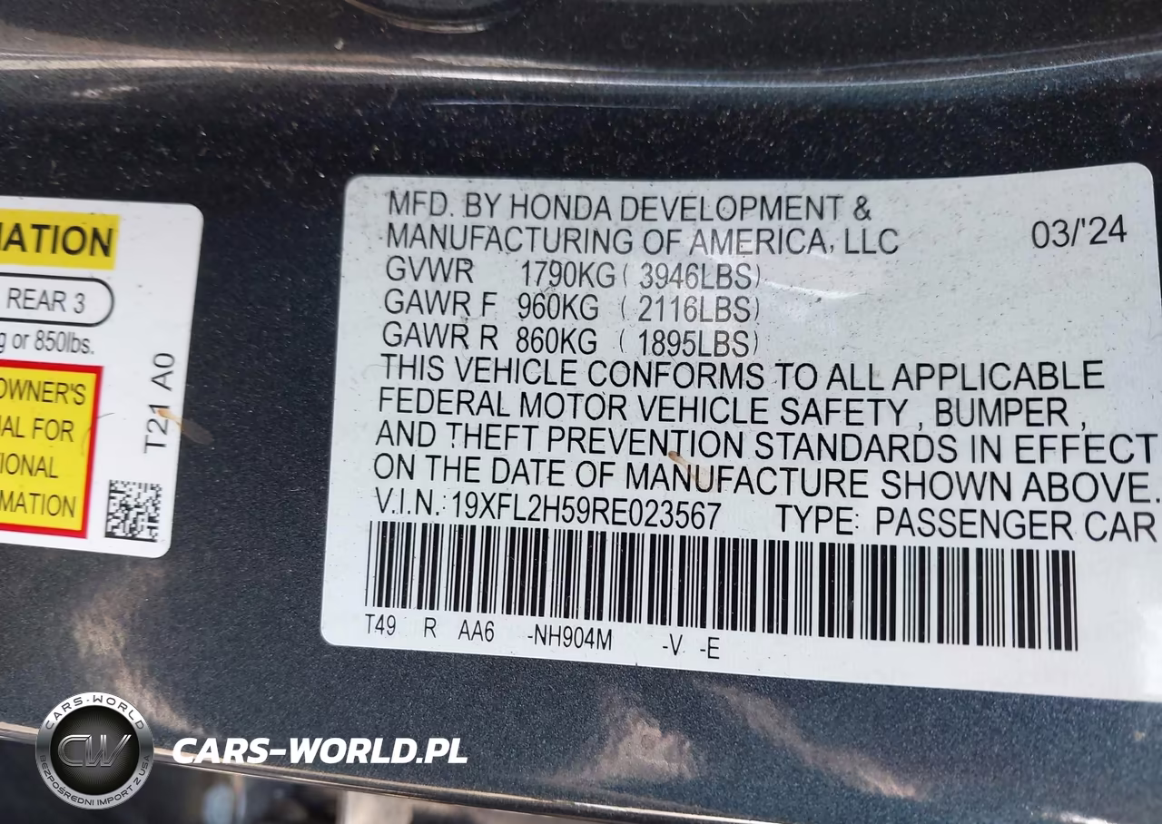 2024 Honda Civic Lx VIN:19XFL2H59RE023567 - 8