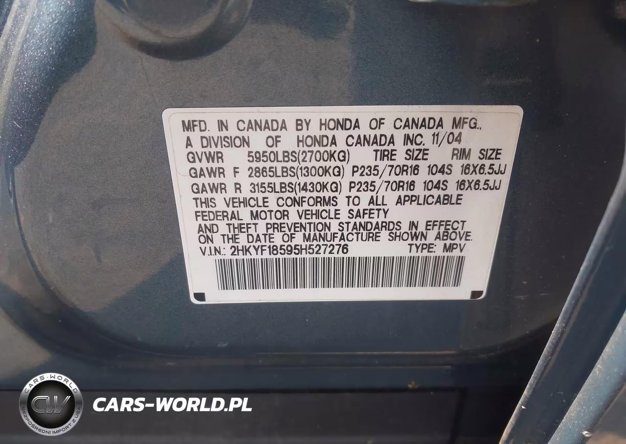2005 Honda Pilot Ex-L VIN:2HKYF18595H527276 - 9