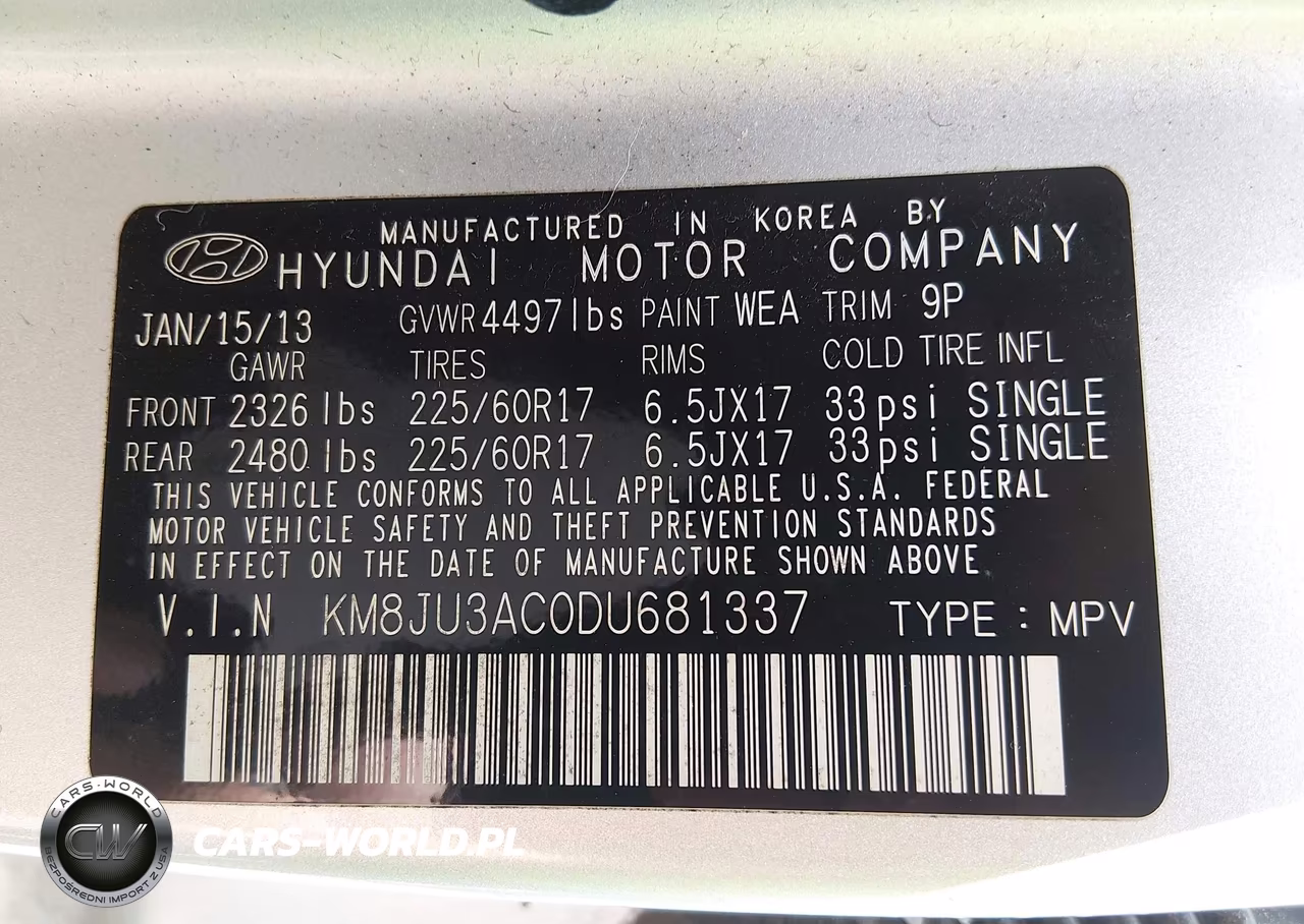 2013 Hyundai Tucson Gls VIN:KM8JU3AC0DU681337 - 9