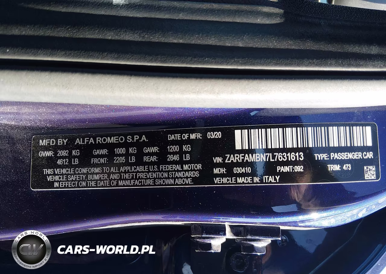 2020 Alfa Romeo Giulia Ti Sport Rwd VIN:ZARFAMBN7L7631613 - 9