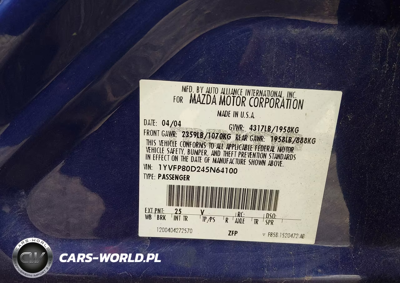 2004 Mazda Mazda6 S VIN:1YVFP80D245N64100 - 9