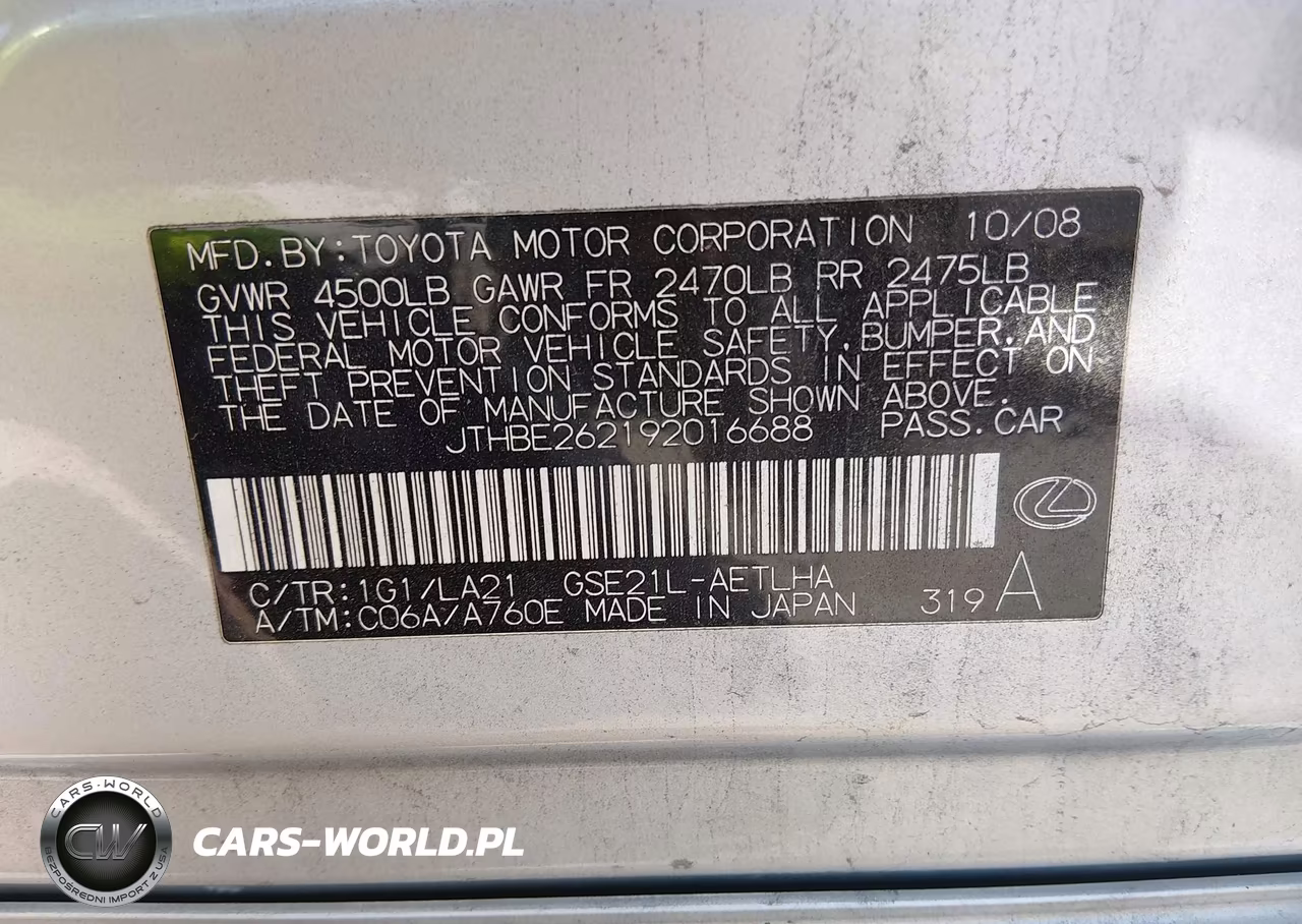 2009 Lexus Is 350 VIN:JTHBE262192016688 - 9