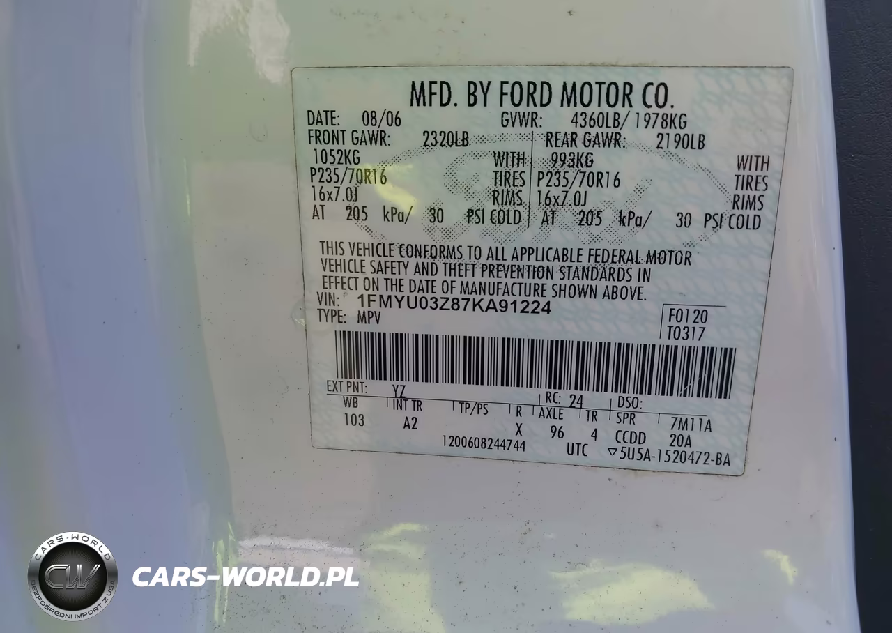 2007 Ford Escape Xlt VIN:1FMYU03Z87KA91224 - 9