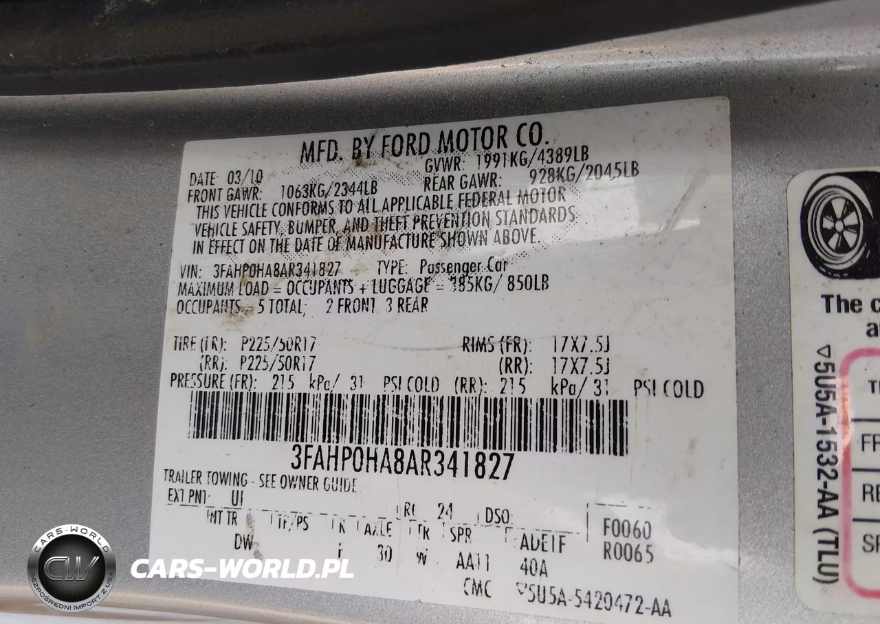2010 Ford Fusion Se VIN:3FAHP0HA8AR341827 - 9