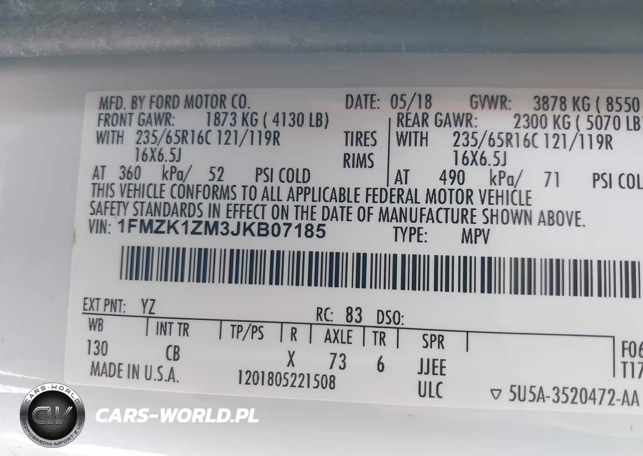 2018 Ford Transit-150 Xl-Xlt VIN:1FMZK1ZM3JKB07185 - 9