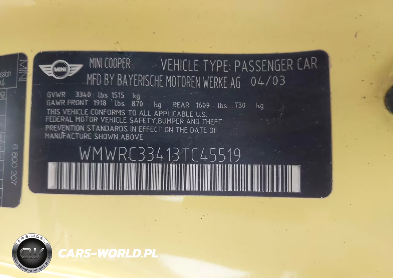 2003 Mini Cooper VIN:WMWRC33413TC45519 - 9
