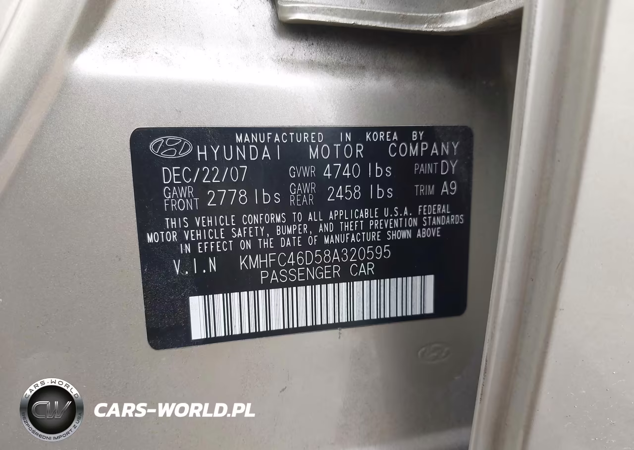 2008 Hyundai Azera Gls VIN:KMHFC46D58A320595 - 9
