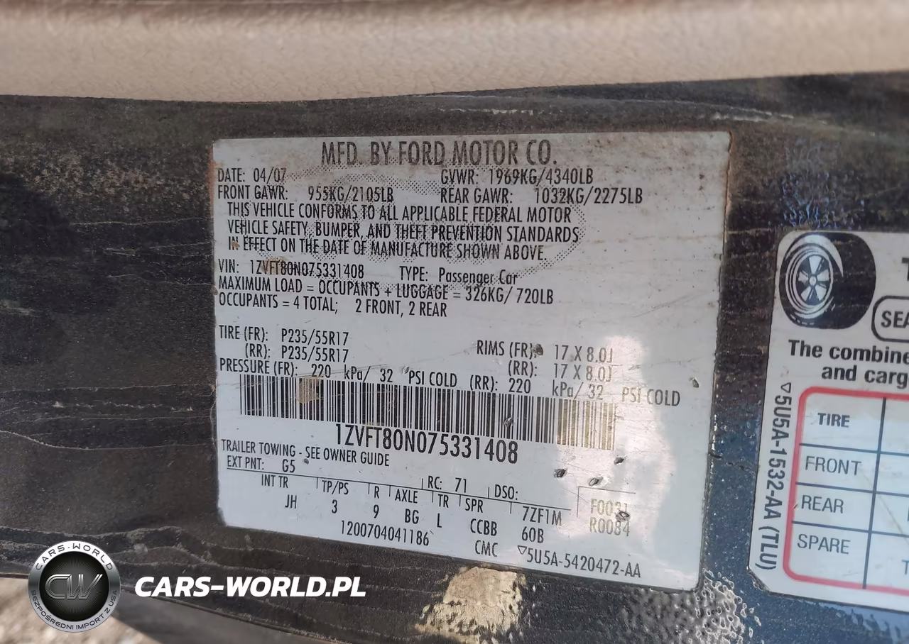 2007 Ford Mustang VIN:1ZVFT80N075331408 - 9
