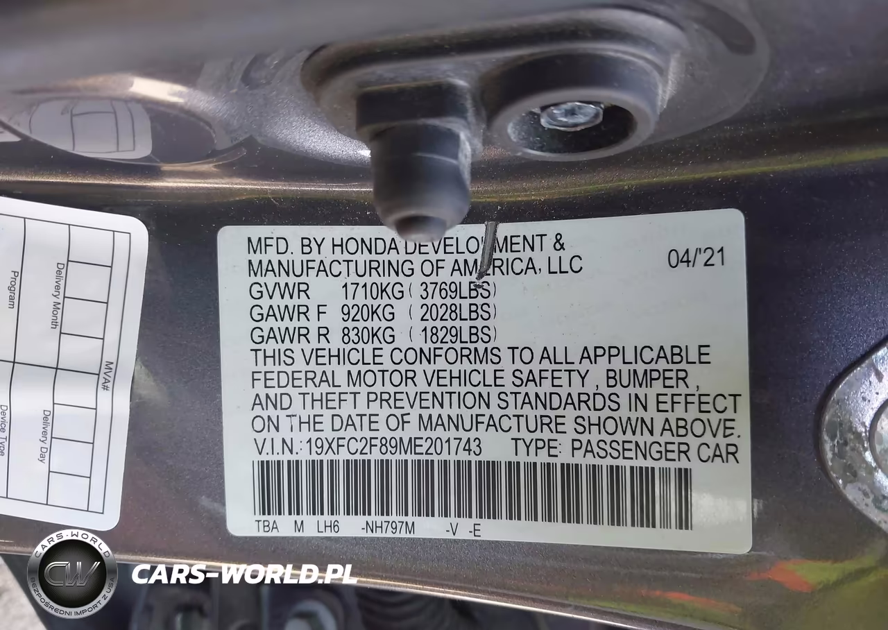 2021 HONDA CIVIC SPORT VIN:19XFC2F89ME201743 - 9