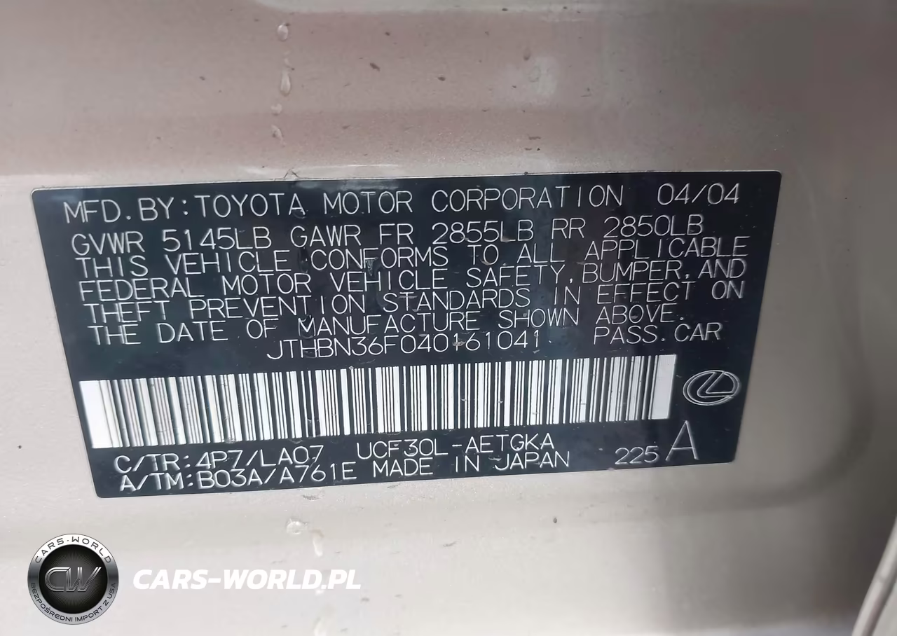 2004 Lexus Ls 430 VIN:JTHBN36F040161041 - 9