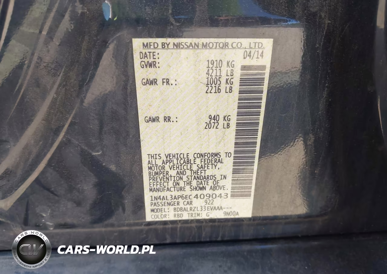 2014 Nissan Altima 2.5-2.5 S-2.5 Sl-2.5 Sv VIN:1N4AL3AP6EC409043 - 9