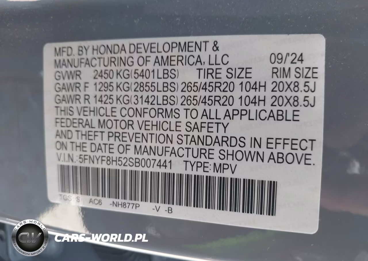 2025 Honda Passport Awd Ex-L VIN:5FNYF8H52SB007441 - 9
