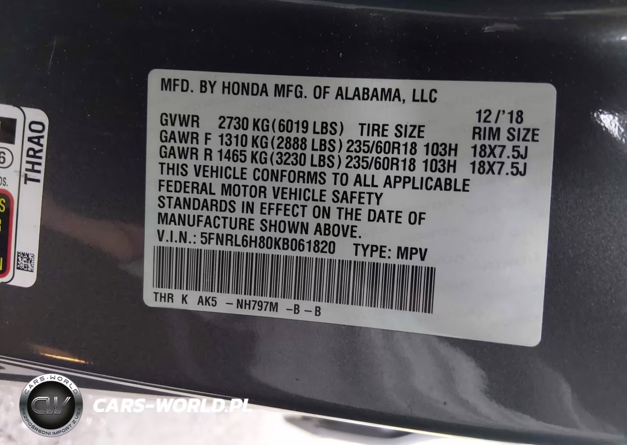 2019 Honda Odyssey Touring VIN:5FNRL6H80KB061820 - 9