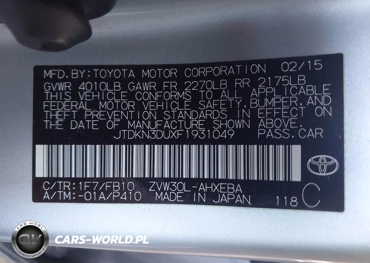 2015 Toyota Prius Two VIN:JTDKN3DUXF1931049 - 9