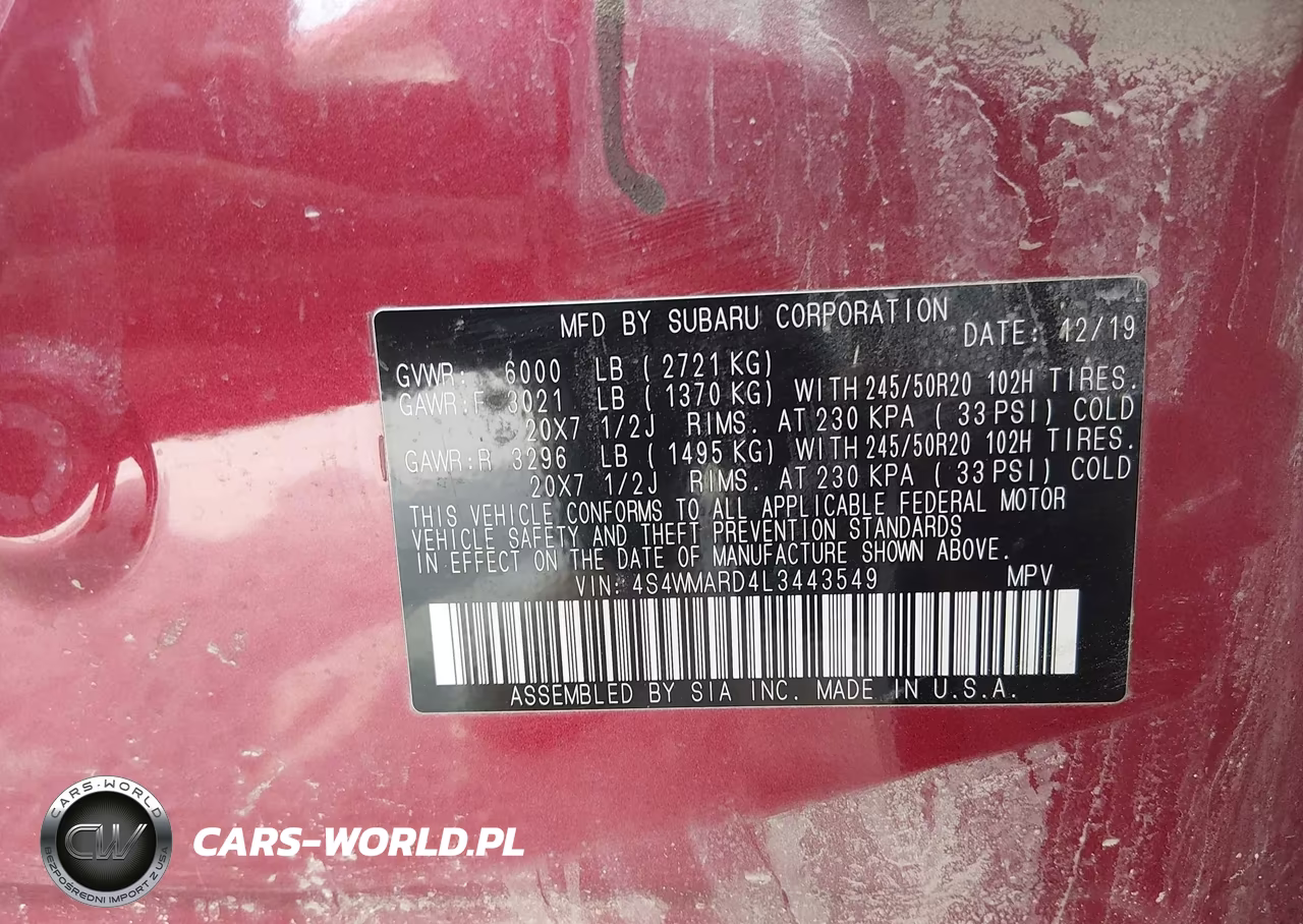 2020 Subaru Ascent Touring VIN:4S4WMARD4L3443549 - 9