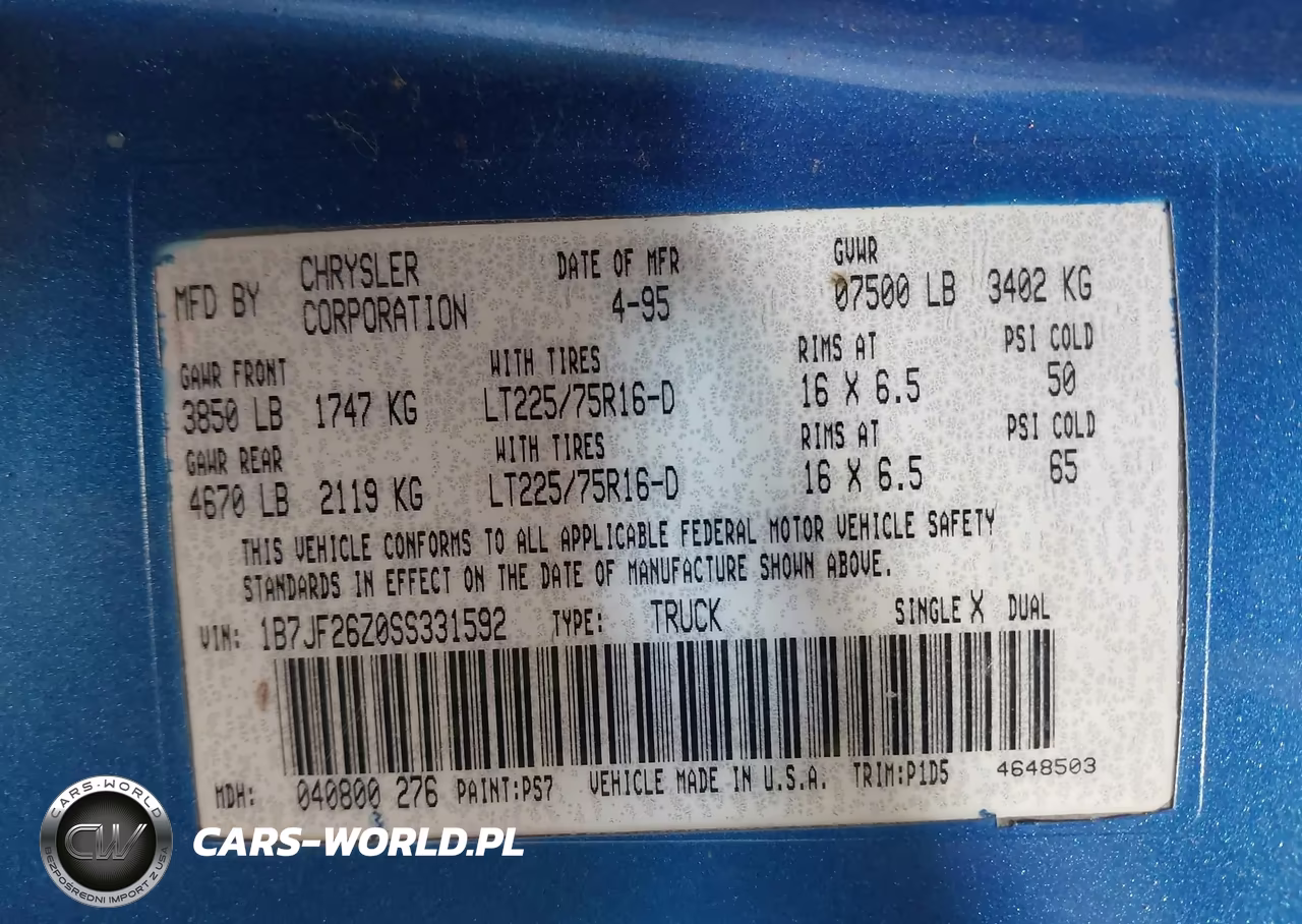 1995 Dodge Ram 2500 VIN:1B7JF26Z0SS331592 - 9