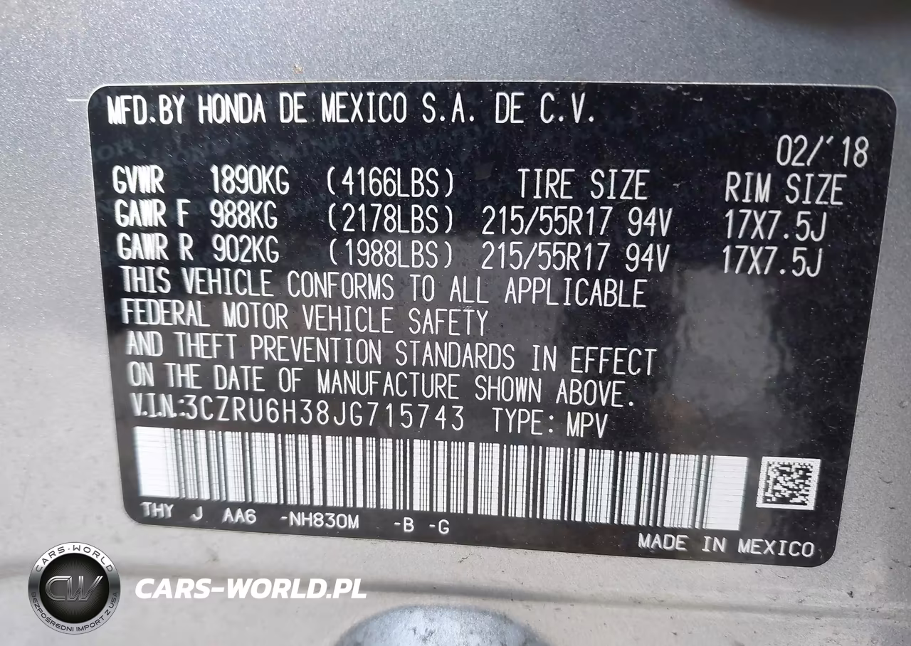 2018 Honda Hr-V Lx VIN:3CZRU6H38JG715743 - 9