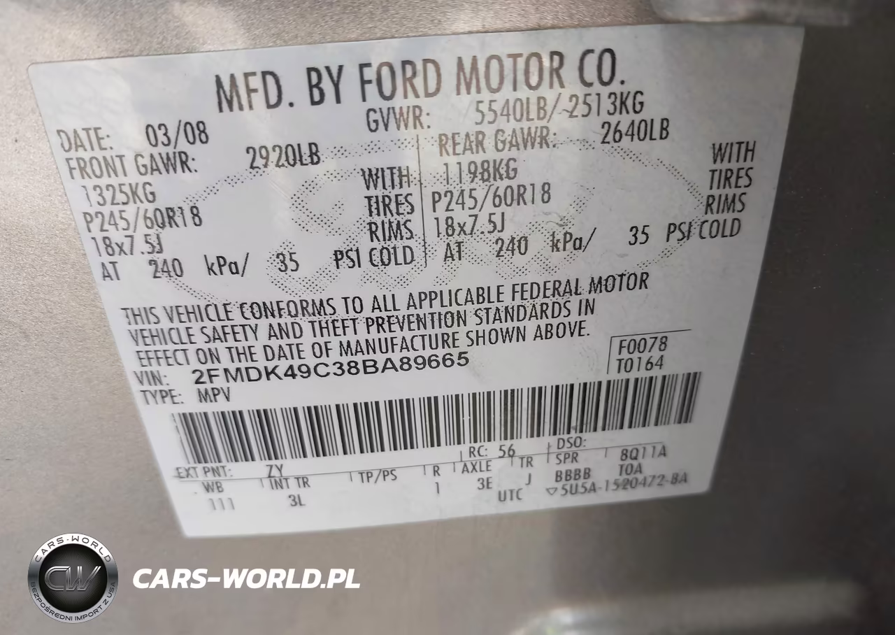 2008 Ford Edge Limited VIN:2FMDK49C38BA89665 - 9