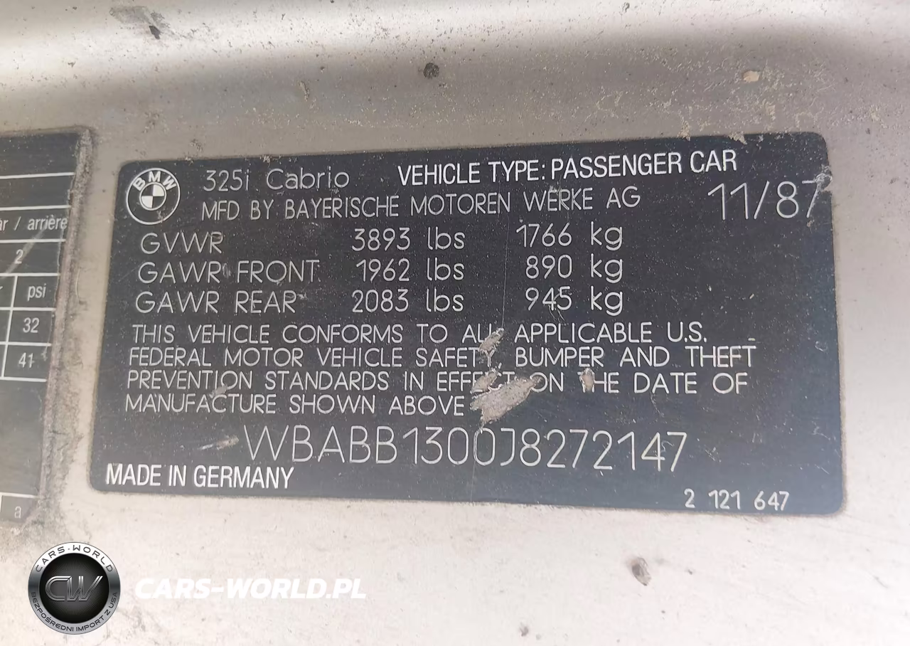 1988 BMW 325 I VIN:WBABB1300J8272147 - 9