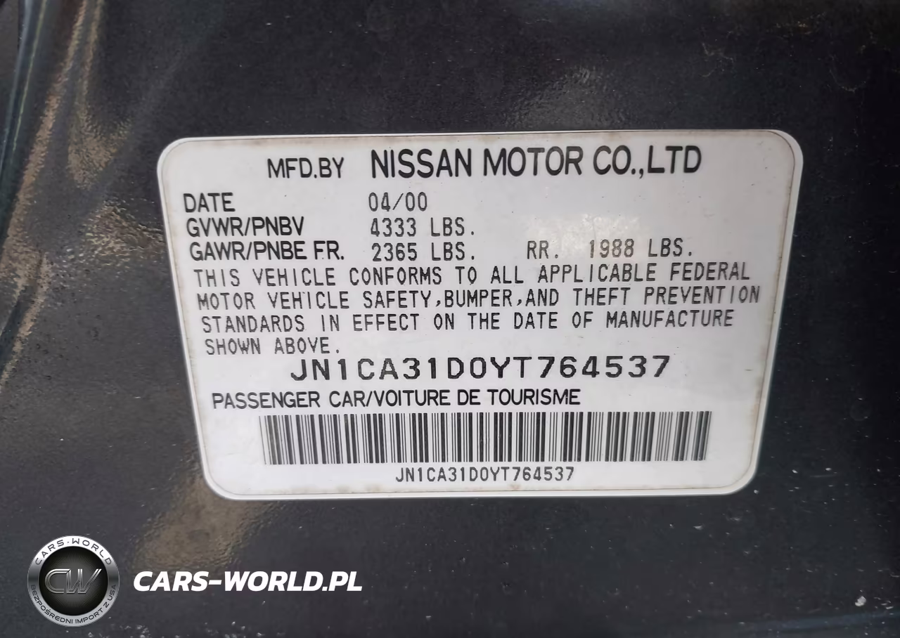 2000 Nissan Maxima Gle-Gxe-Se VIN:JN1CA31D0YT764537 - 9