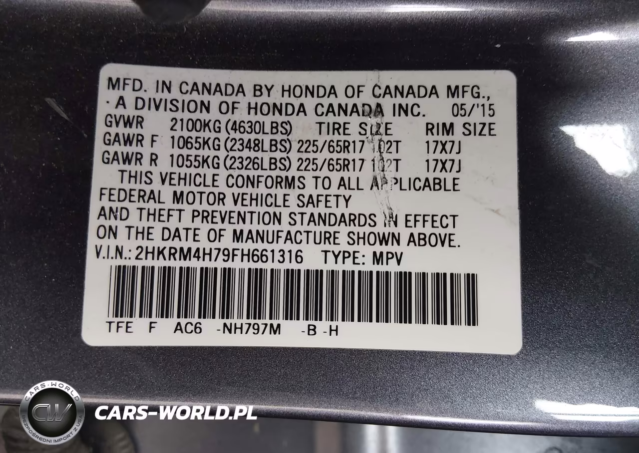 2015 Honda Cr-V Ex-L VIN:2HKRM4H79FH661316 - 9