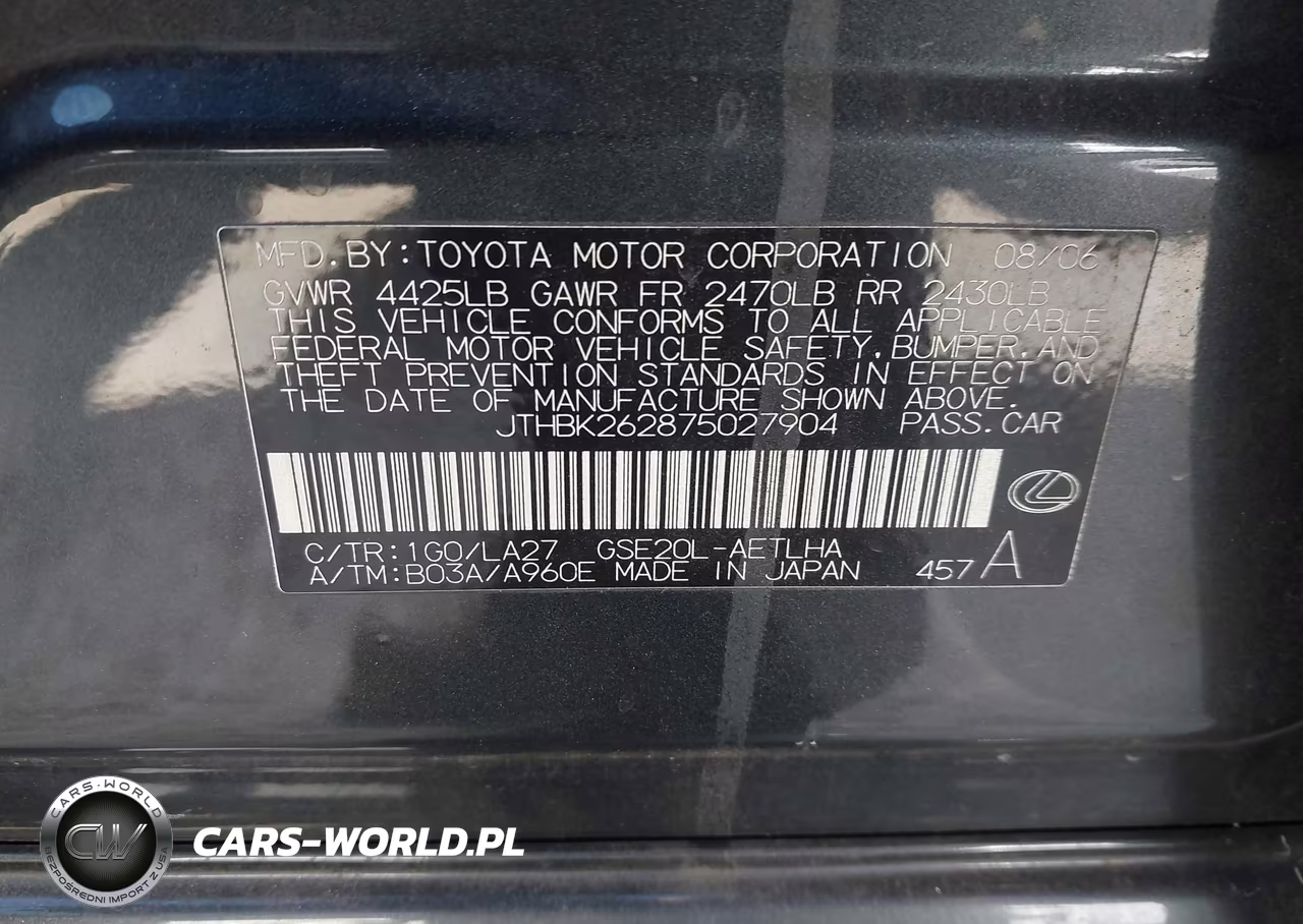 2007 Lexus Is 250 VIN:JTHBK262875027904 - 9
