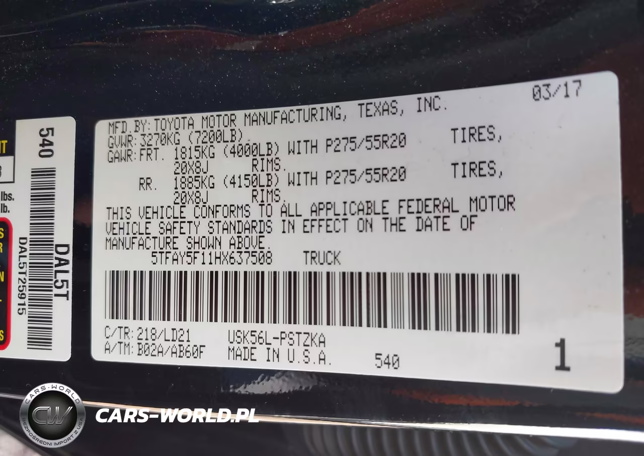 2017 Toyota Tundra VIN:5TFAY5F11HX637508 - 9