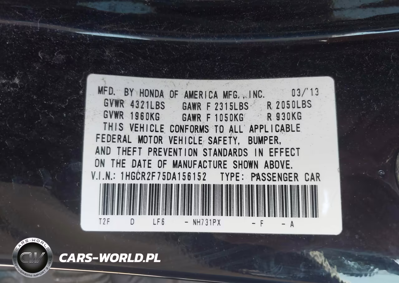 2013 Honda Accord Ex VIN:1HGCR2F75DA156152 - 9