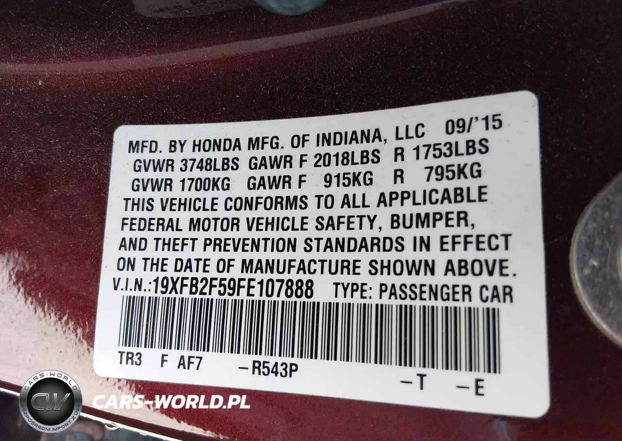 2015 Honda Civic Lx VIN:19XFB2F59FE107888 - 9