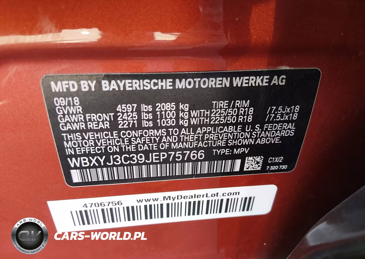 2018 BMW X2 Sdrive28I VIN:WBXYJ3C39JEP75766 - 9